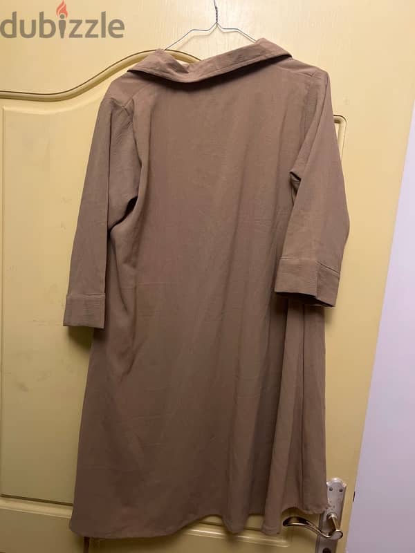 3/4th sleeved beige-ish brown long dress with tie back belt 3