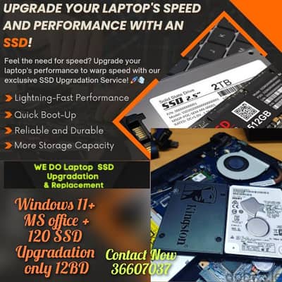 Laptop SSD upgrade (Kingston 120GB SSD+win+MS office)12BD