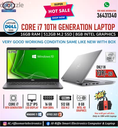 DELL Core i7 10th Generation Laptop (Same Like New) 512GB SSD 16GB RAM