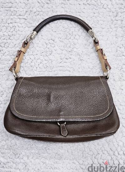 Prada Brown Vitello Daino Leather Pochette Shoulder Bag