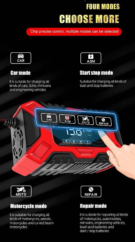 TK-300 Digital Smart Battery Charger Display Motorcycle & Car 6