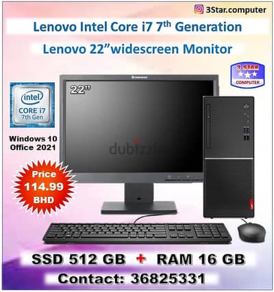 Lenovo Core i7 3.6Ghz (8CPUs) 7th Generation 16GB RAM 512GB SSD M. 2 2