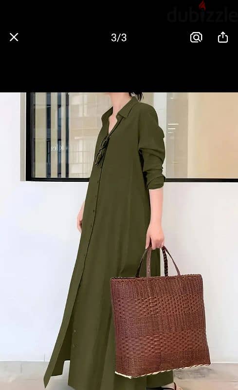 Elegant Solid  Shirt Dress -olive green 1