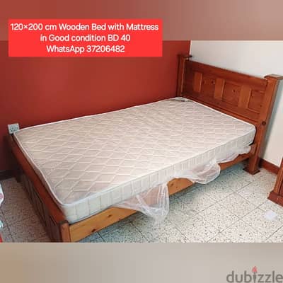 120×200 cm wooden bed  with mattress and other items for sale