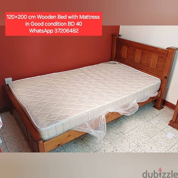 120×200 cm wooden bed  with mattress and other items for sale 0