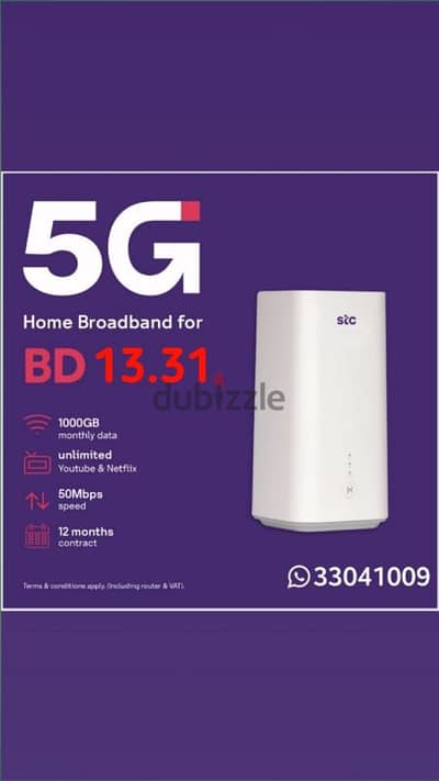 STC 5G, Home broadband plan 13.3 bhd, 1 x 5G Router and 1000GB  Data