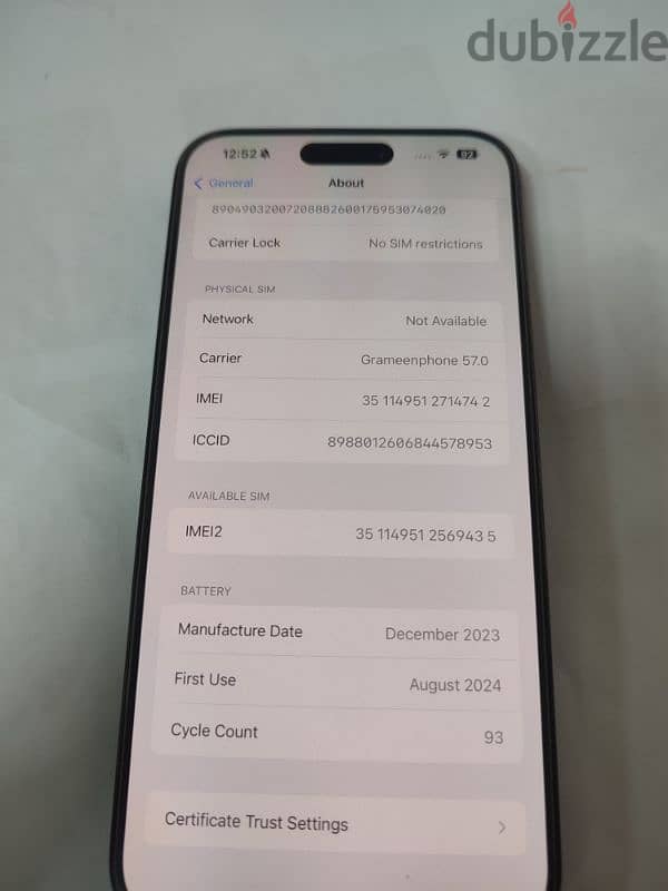 I phone 15 pro max 256 GB batter 100% 1