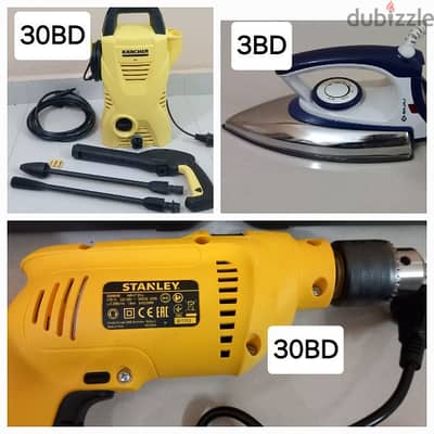 Stantly Drill Set, Karcher Car Wash, Bajaj Iron Box