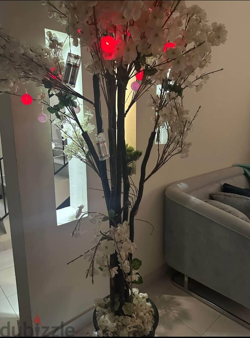 White Flower Artificial Tree with red lights " Same Natural 2