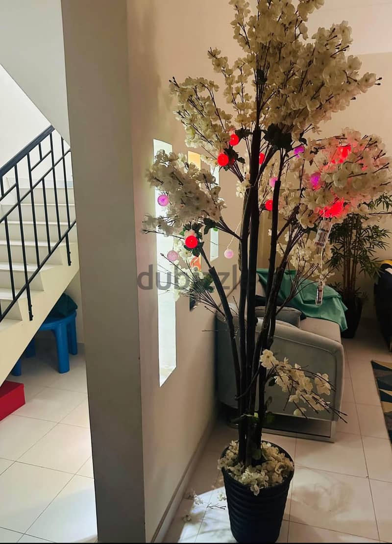 White Flower Artificial Tree with red lights " Same Natural 5