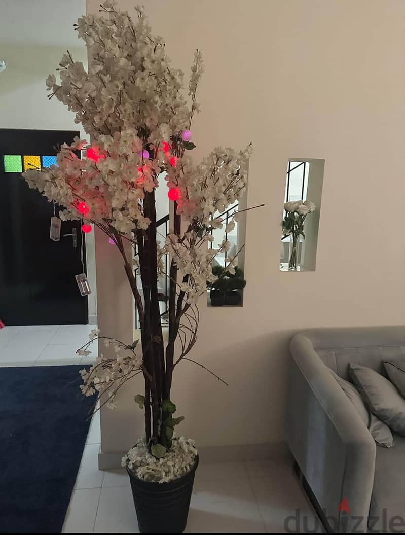 White Flower Artificial Tree with red lights " Same Natural 7