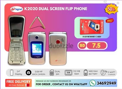 KGTEL K2020 DUAL SCREEN FEATURE PHONE + 8 GB MEMORY CARD