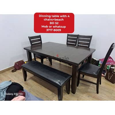 Dinning table with 4 chairs+bench and other household items for sale