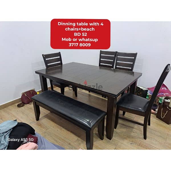 Dinning table with 4 chairs+bench and other household items for sale 0