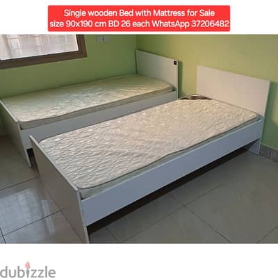 2 Single wooden bed with mattress and other items for sale