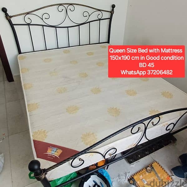 Queen size wooden bed with mattress and other items for sale 1