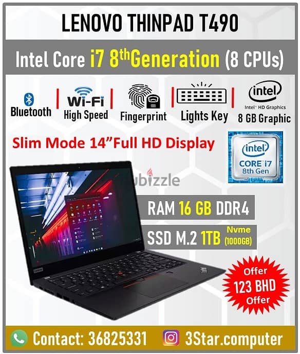 Lenovo 1TB SSD 16GB RAM Core i7 8th Gen Laptop 14"Full HD Fingerprint 0