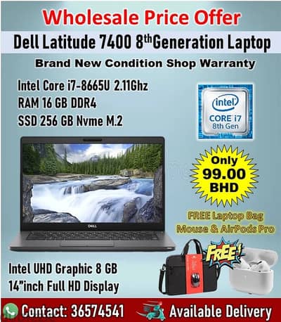 Dell 7400 Core i7 2.11Ghz 8th Gen Laptop 16GB RAM 256GB SSD 14"Full HD