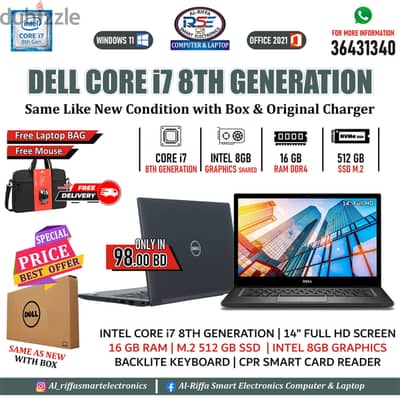 DELL Business Core i7 8th Generation Laptop 512GB M2 SSD 16GB DDR4 Ram