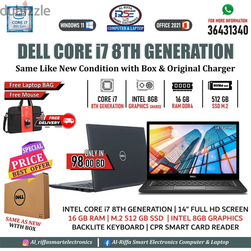 DELL Business Core i7 8th Generation Laptop 512GB M2 SSD 16GB DDR4 Ram 1