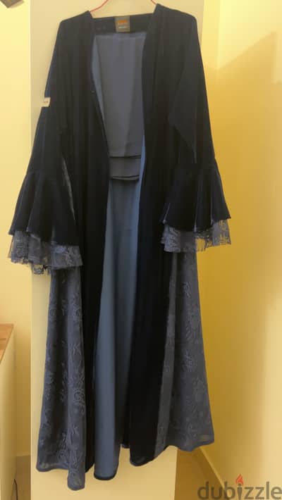 velvet with lace navy blue abaya and shaila