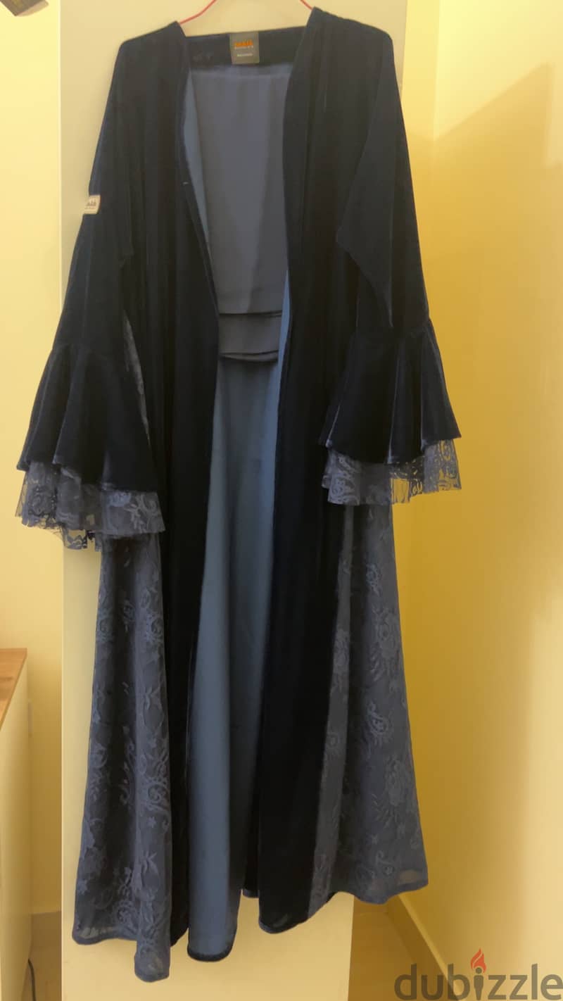 velvet with lace navy blue abaya and shaila 0