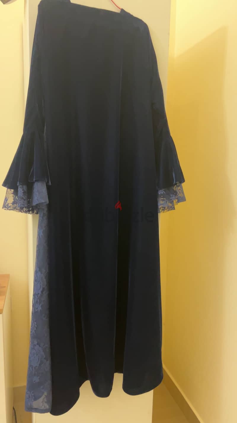 velvet with lace navy blue abaya and shaila 1