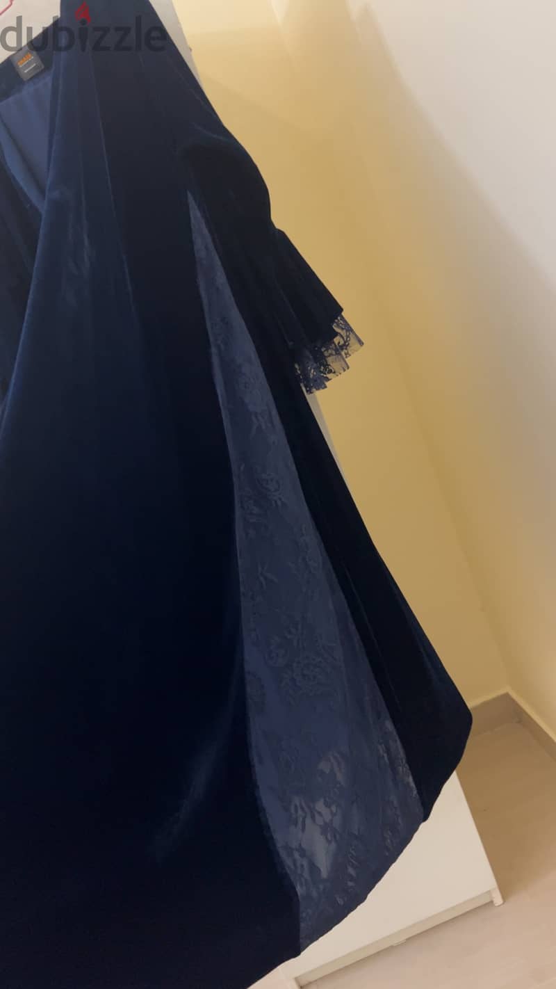 velvet with lace navy blue abaya and shaila 3