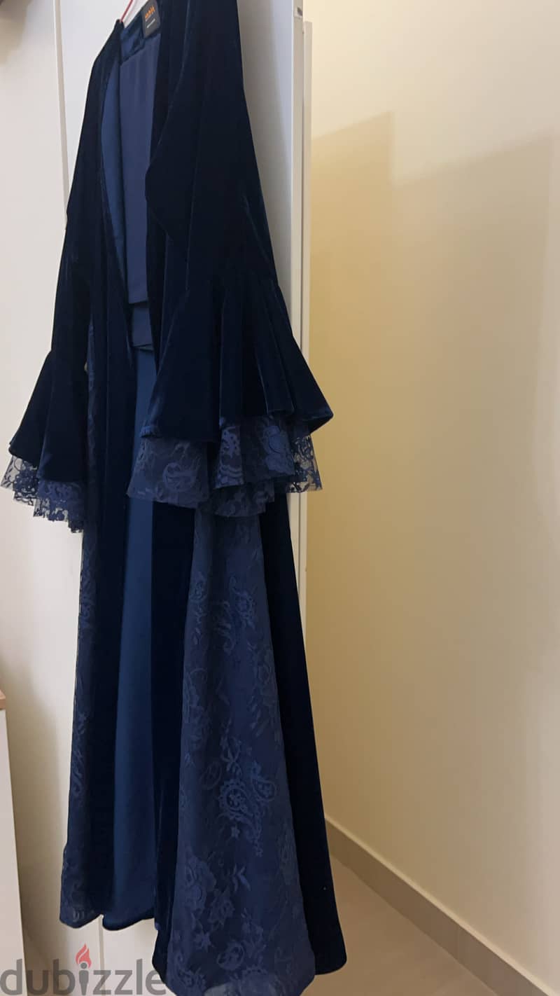 velvet with lace navy blue abaya and shaila 5