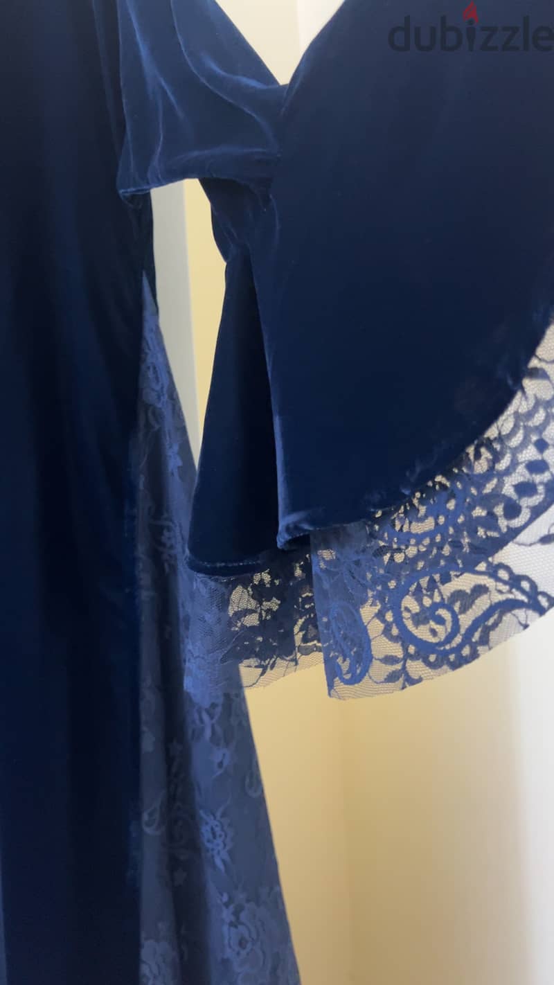 velvet with lace navy blue abaya and shaila 6