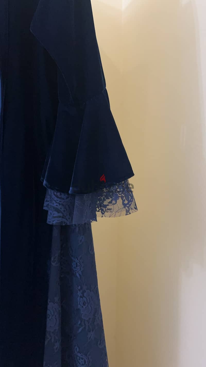 velvet with lace navy blue abaya and shaila 7