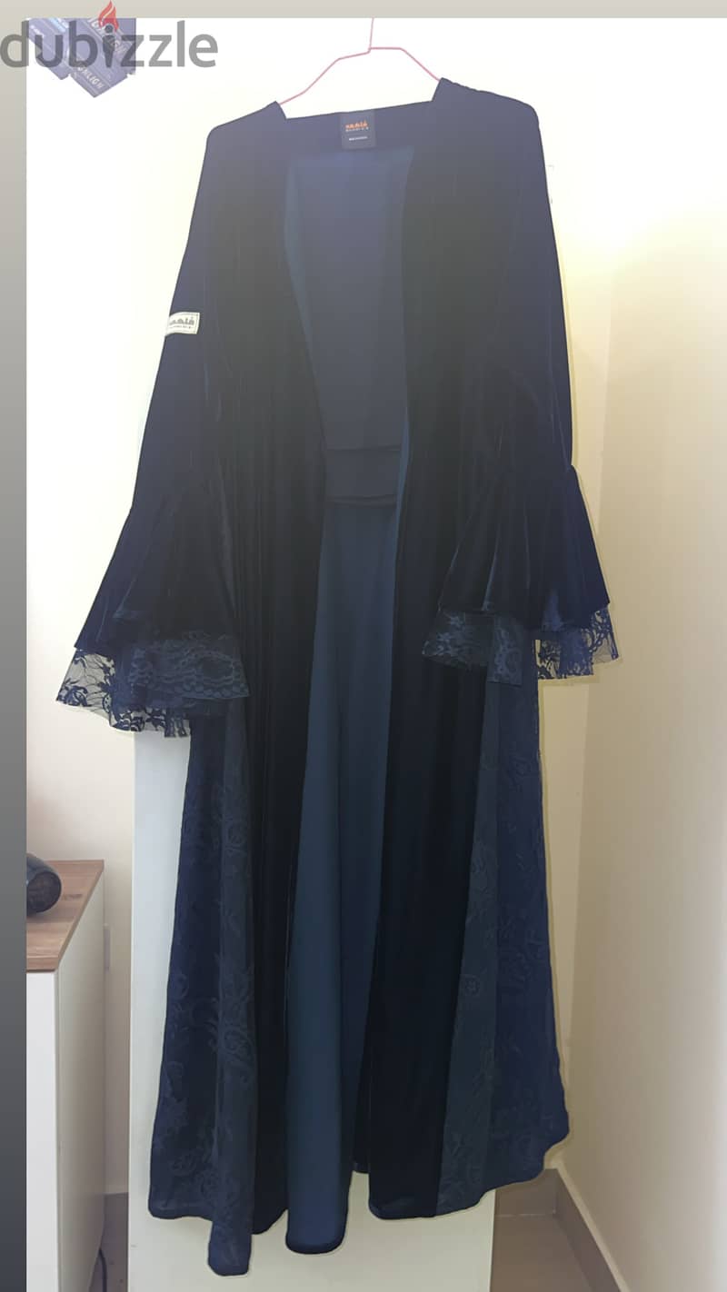 velvet with lace navy blue abaya and shaila 8