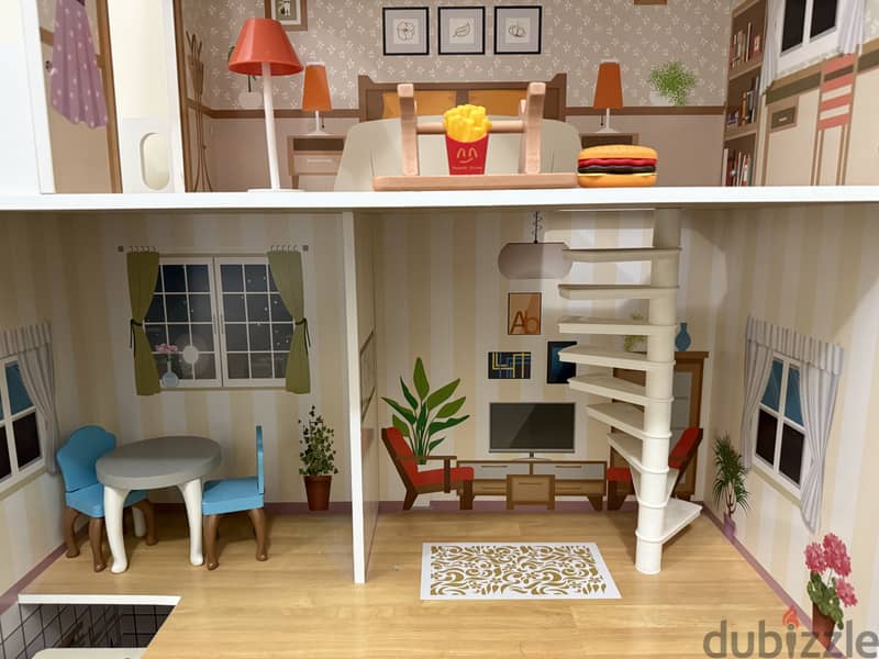 DOLL HOUSE WITH WOODEN FURNITURE AND ALL ACCESSORIES . 6