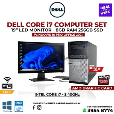 Dell Core i7 Computer Set 8GB Ram 256GB SSD AMD Radeon Graphics Card