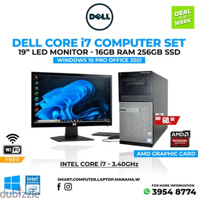 Dell Core i7 Computer Set 16GB Ram 256GB SSD AMD Radeon Graphics Card