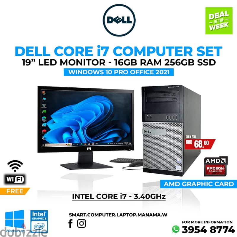 Dell Core i7 Computer Set 16GB Ram 256GB SSD AMD Radeon Graphics Card 0