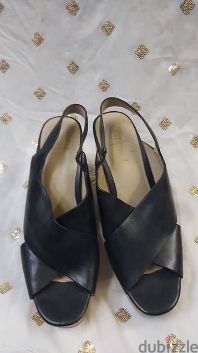 Tory Burch Black Cross Wooden Wedges