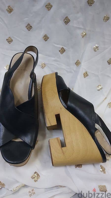 Tory Burch Black Cross Wooden Wedges 1