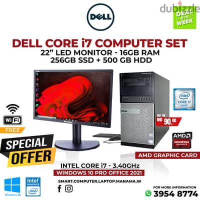 Dell Core i7 Computer Set 16GB Ram 256GB SSD + 500GB HDD AMD Graphics