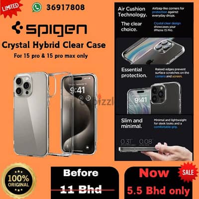 Orignal Spigen Crystal Hybrid Case for iPhone 15 pro & Pro Max only.