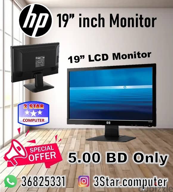 HP 19"LCD Widescreen Monitor Good Working Condition  5.00 BHD Only 0