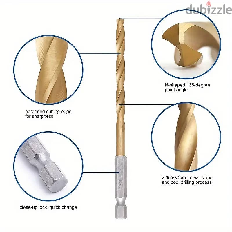 13pcs Titanium Coated HSS Drill Bit Set, Quick Change 1/16"-1/4", Hex 4