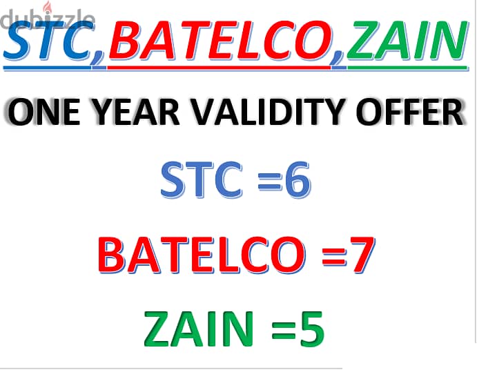 stc, Batelco, zain  one year Validity offers 0