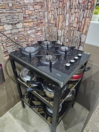 IKON GLASS TOP 4 BURNER GAS STOVE/ STAND / 1 CYLINDER