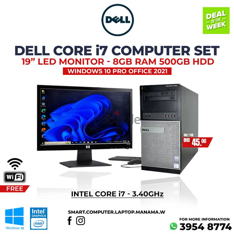 Dell Core i7 Computer Set 8GB Ram 500GB HDD 19" HD Monitor - 39548774 0