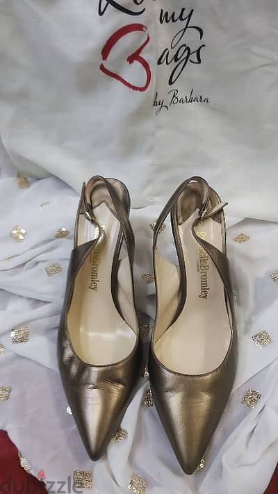 Russell & Bromley brown metallic sling back heels