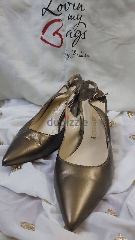 Russell & Bromley brown metallic sling back heels 2