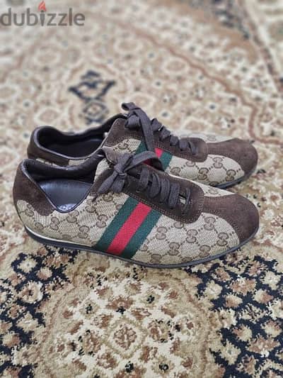 Gucci Beige/Brown GG Canvas and Suede Web Low Top Sneakers Size 38.5