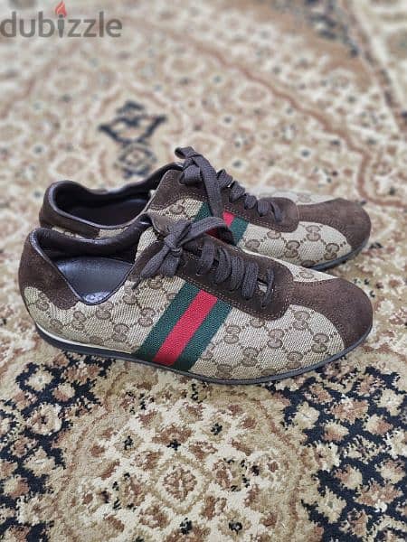 Gucci Beige/Brown GG Canvas and Suede Web Low Top Sneakers Size 38.5 0