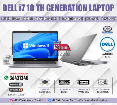 DELL 10th Generation Core i7 Laptop 13.3" 32GB RAM Intel 16GB Graphics